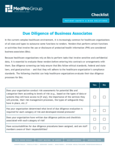 Front page of the Due Diligence of Business Associates Checklist